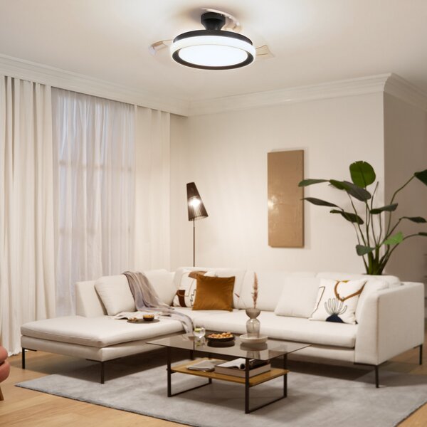 Philips Ανεμιστήρας οροφής LED Bliss μαύρος/λευκός, DC, αθόρυβος, ρυθμιζόμενος, Μαύρο, Σαλόνι / τραπεζαρία, Μέταλλο, σύγχρονο