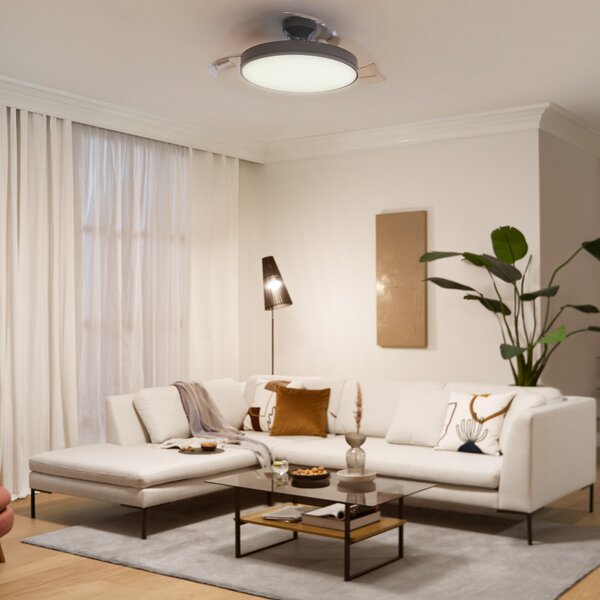 Philips Ανεμιστήρας οροφής LED Atlas, νικέλιο, αθόρυβος, CCT, ρυθμιζόμενος, Μεταλλικό, Σαλόνι / τραπεζαρία, Μέταλλο, σύγχρονο