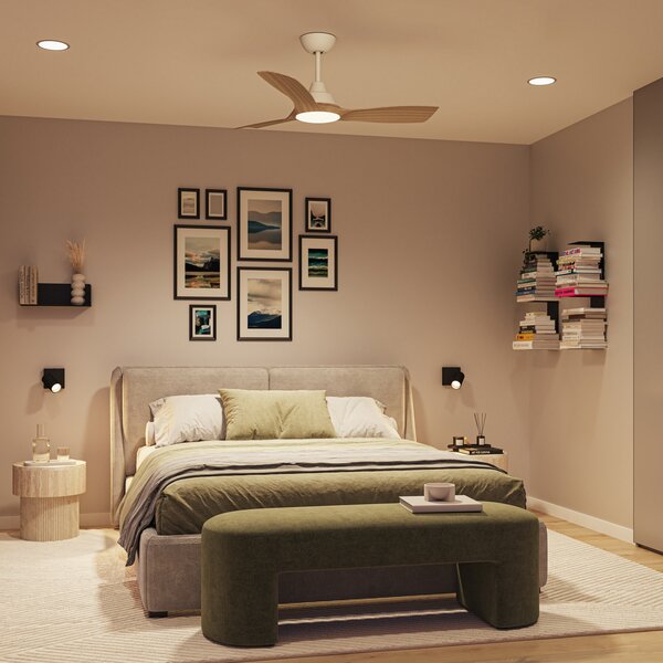 Philips Ανεμιστήρας LED Olas, διάμετρος 106 εκ., ξύλο/λευκό, CCT, DC, ρυθμιζόμενος, Λευκό, Σαλόνι / τραπεζαρία, Πλαστικό, σύγχρονο