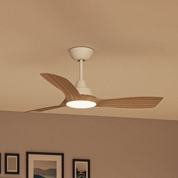 Philips Ανεμιστήρας LED Olas, διάμετρος 106 εκ., ξύλο/λευκό, CCT, DC, ρυθμιζόμενος, Λευκό, Σαλόνι / τραπεζαρία, Πλαστικό, σύγχρονο