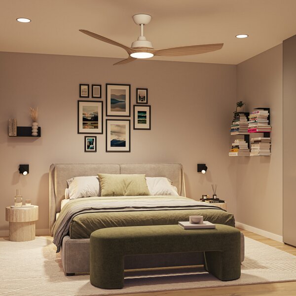 Philips Ανεμιστήρας LED Olas, Ø 132 εκ., καφέ/λευκό, CCT, ρυθμιζόμενος, Λευκό, Σαλόνι / τραπεζαρία, Πλαστικό, σύγχρονο