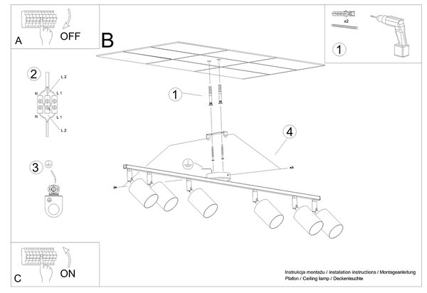 Sollux Φωτιστικό οροφής Lemmi 6,6xGU10/10w, Χρώμα μαύρο