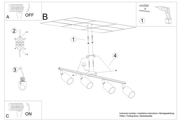 Sollux Φωτιστικό οροφής Lemmi 4,4xGU10/10w, Χρώμα μαύρο