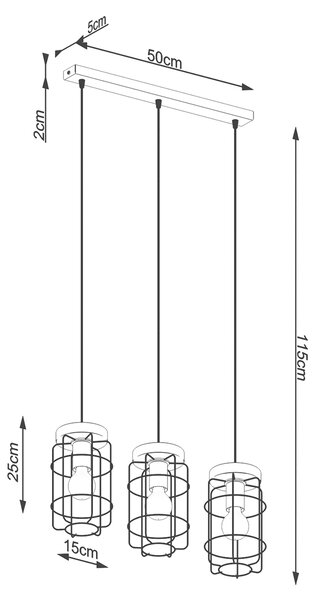 Sollux Κρεμαστό φωτιστικό Gotto 3,3xE27/15w, Χρώμα μαύρο ξύλο