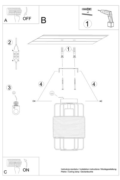 Sollux Κρεμαστό φωτιστικό Gizur 1,1xE27/15w, Χρώμα μαύρο