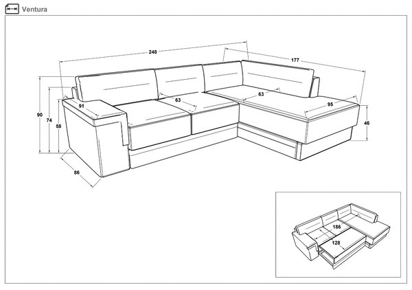 Γωνιακός καναπές – κρεβάτι Ventura