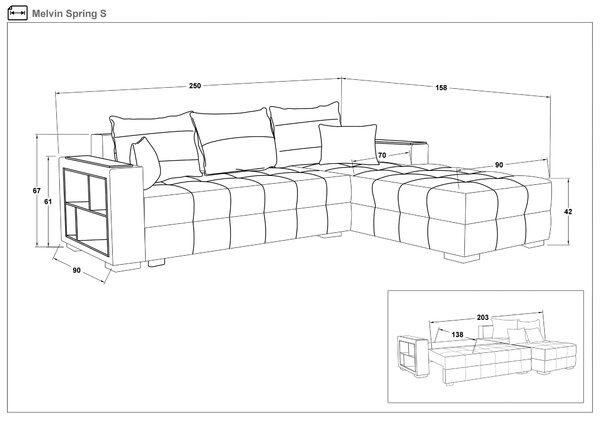 Γωνιακός καναπές με ραφιέρα Melvin Spring S