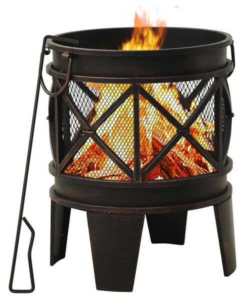 313637 Rustic Fire Pit with Poker Φ42x54 cm Steel - Μαύρο