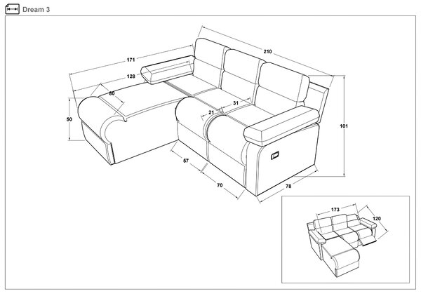 Γωνιακός καναπές με ανάκληση Dream