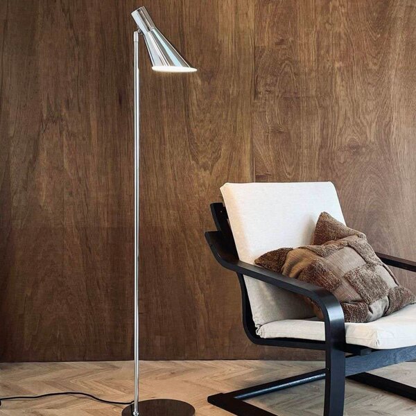 Dyberg Larsen Φωτιστικό δαπέδου DL12, χρώμιο, ύψος 139 cm, μέταλλο, ρυθμιζόμενος, Μεταλλικό, Σαλόνι / τραπεζαρία, Μέταλλο, σχεδιασμός