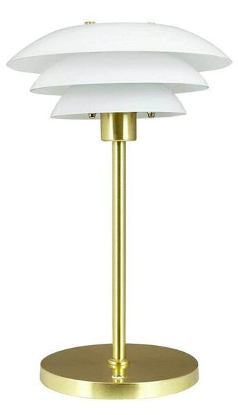 Dyberg Larsen LED-Akku-Tischlampe DL20, ύψος 30 cm, γυαλί, ρυθμιζόμενος, Χρυσό / Ορείχαλκου, Σαλόνι / τραπεζαρία, Μέταλλο, σχεδιασμός