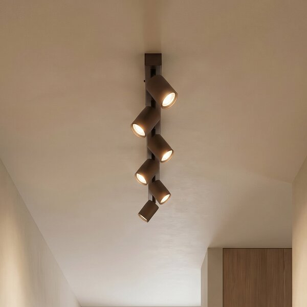 TK Lighting Spot οροφής Top, ρυθμιζόμενο, καφέ, έξι φλογών γραμμικό, ρυθμιζόμενος, Καφέ / Σκουριάς, Σαλόνι / τραπεζαρία, Μέταλλο, σύγχρονο, Οροφή πολλαπλής φλόγας