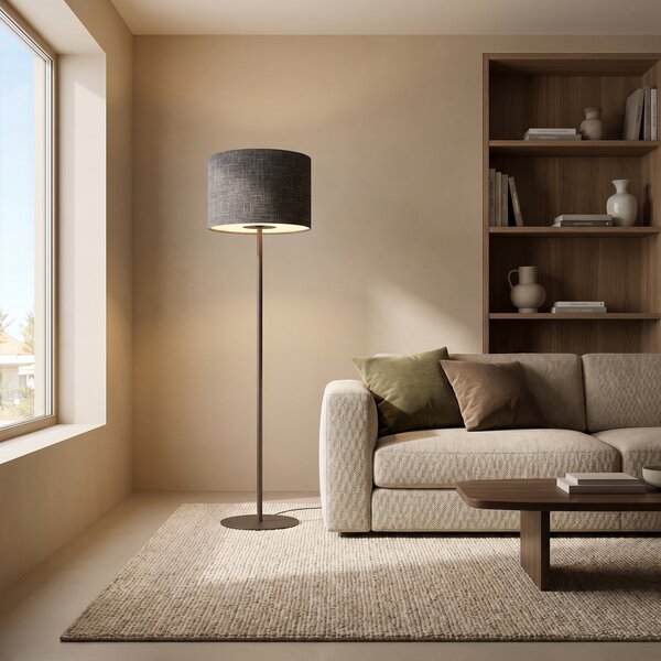 Nowodvorski Lighting Φωτιστικό δαπέδου Amarela, μαύρο μελανζέ, ύφασμα, E27, Μαύρο, Σαλόνι / τραπεζαρία, Ύφασμα / Κλωστοϋφαντουργία, σύγχρονο
