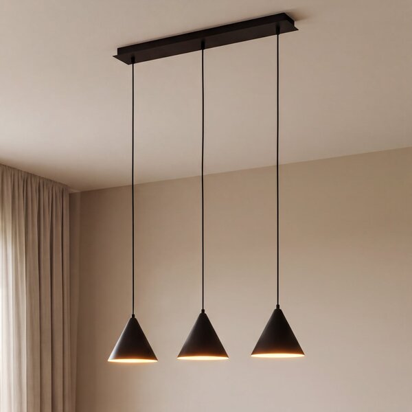 TK Lighting Κρεμαστό φωτιστικό Cono, 3 λάμπες, μαύρο, E27, ρυθμιζόμενος, Μαύρο, Σαλόνι / τραπεζαρία, Μέταλλο, σύγχρονο