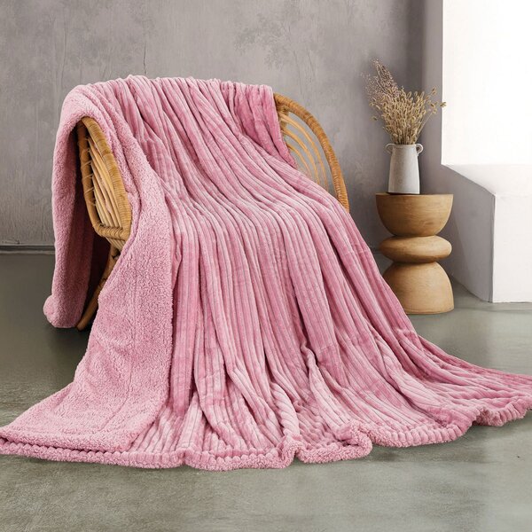 Κουβέρτα Fleece Υπέρδιπλη Με Γουνάκι (220x240) Rythmos Jollein Ροζ