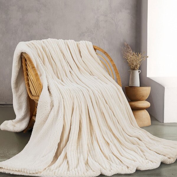 Κουβέρτα Fleece Υπέρδιπλη Με Γουνάκι (220x240) Rythmos Jollein Εκρου