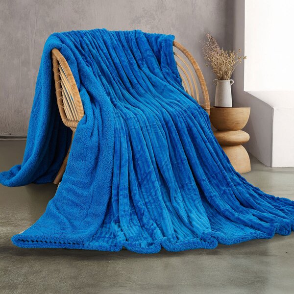 Κουβέρτα Fleece Υπέρδιπλη Με Γουνάκι (220x240) Rythmos Jollein Μπλε