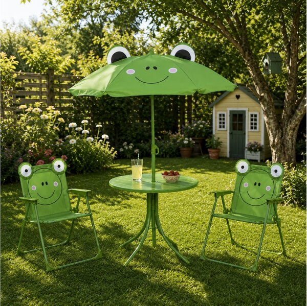 Παιδικό Σετ Κήπου & Βεράντας Frog με Τραπέζι Bistro, Ομπρέλα και 2 Καρέκλες - Μέταλλο - Green