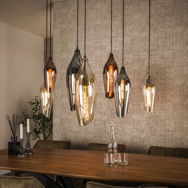 Zijlstra Mixture κρεμαστό φωτιστικό 4+3, 7-light, γυαλί, πολύχρωμο, ρυθμιζόμενος, Πολύχρωμο, Σαλόνι / τραπεζαρία, Γυαλί