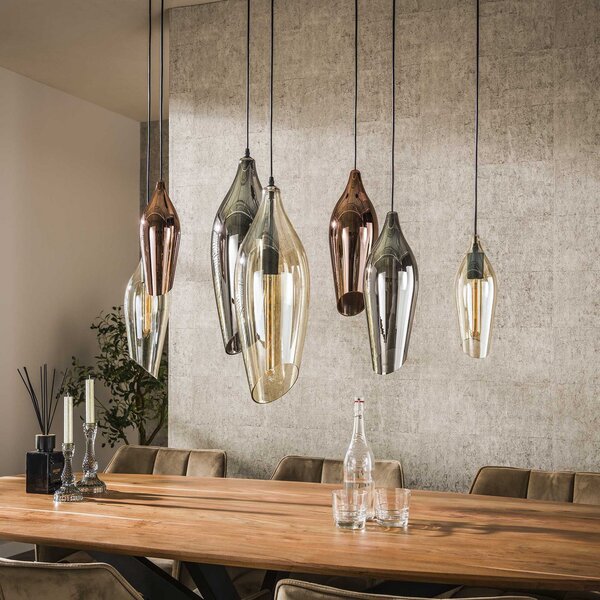 Zijlstra Mixture κρεμαστό φωτιστικό 4+3, 7-light, γυαλί, πολύχρωμο, ρυθμιζόμενος, Πολύχρωμο, Σαλόνι / τραπεζαρία, Γυαλί