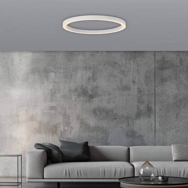 PURE LED φωτιστικό οροφής Lines, Ø 70 cm, λευκό, τηλεχειριστήριο CCT, ρυθμιζόμενος, Λευκό, Σαλόνι / τραπεζαρία, Μέταλλο, σύγχρονο