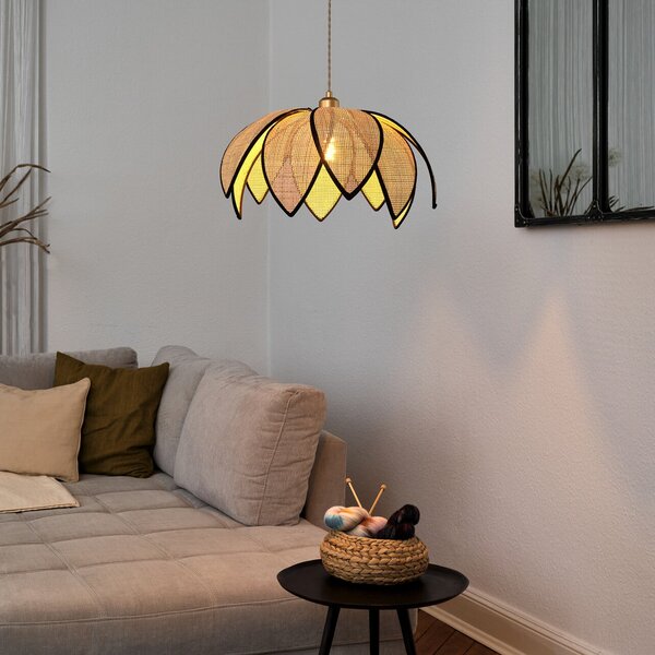 OSRAM Κρεμαστή λάμπα Decor Rattan Lotus, Ø 48 cm, μπεζ, E27, ρυθμιζόμενος, Μπεζ, Σαλόνι / τραπεζαρία, Ξύλο, Μεσογειακός