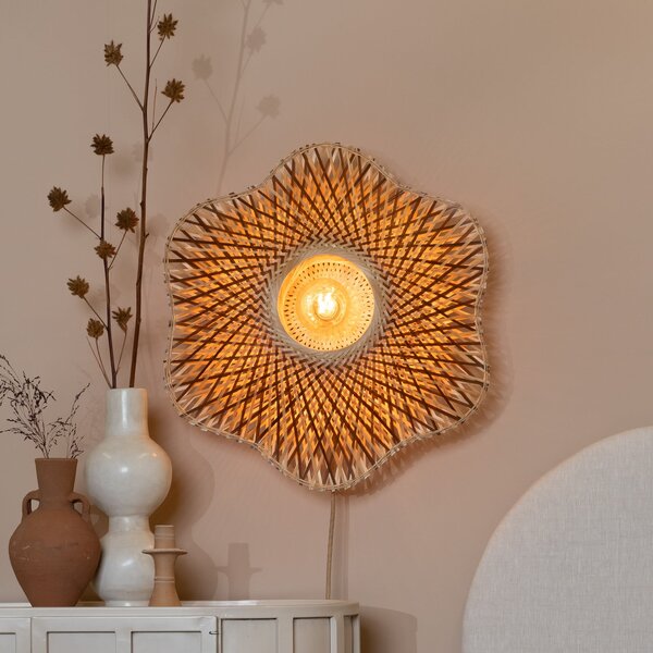 Good & Mojo GOOD MOJO Φωτιστικό τοίχου Madura, Ø 60 cm, φυσικό/καφέ, βύσμα, Ξύλου, Σαλόνι / τραπεζαρία, Μπαμπού, σχεδιασμός