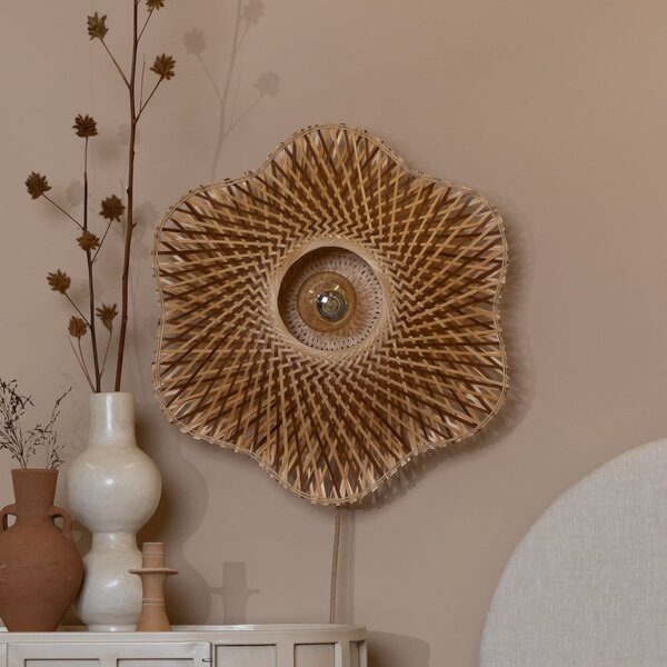 Good & Mojo GOOD MOJO Φωτιστικό τοίχου Madura, Ø 60 cm, φυσικό/καφέ, βύσμα, Ξύλου, Σαλόνι / τραπεζαρία, Μπαμπού, σχεδιασμός