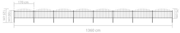 VidaXL Κάγκελα Περίφραξης με Λόγχες Μαύρα (0,5-0,75)x13,6 μ. Ατσάλινα