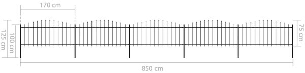 VidaXL Κάγκελα Περίφραξης με Λόγχες Μαύρα (0,5-0,75) x 8,5 μ. Ατσάλινα