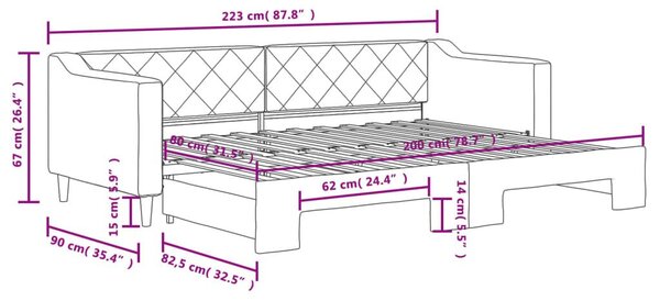 Καναπές Κρεβάτι Συρόμενος Σκούρο Γκρι 80 x 200 εκ. Υφασμάτινος - Γκρι