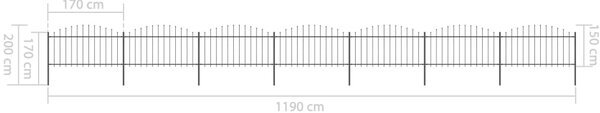 VidaXL Κάγκελα Περίφραξης με Λόγχες Μαύρα (1,25-1,5)x11,9 μ. Ατσάλινα