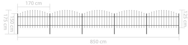 VidaXL Κάγκελα Περίφραξης με Λόγχες Μαύρα (1-1,25) x 8,5 μ. Ατσάλινα