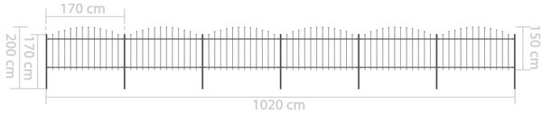 VidaXL Κάγκελα Περίφραξης με Λόγχες Μαύρα (1,25-1,5)x10,2 μ. Ατσάλινα