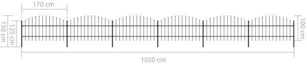 VidaXL Κάγκελα Περίφραξης με Λόγχες Μαύρα (0,75-1) x 10,2 μ. Ατσάλινα