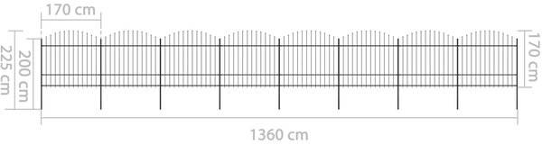 VidaXL Κάγκελα Περίφραξης με Λόγχες Μαύρα (1,5-1,75)x13,6 μ. Ατσάλινα