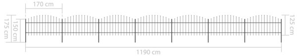 VidaXL Κάγκελα Περίφραξης με Λόγχες Μαύρα (1-1,25) x 11,9 μ. Ατσάλινα