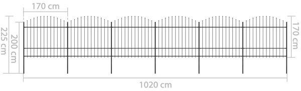 VidaXL Κάγκελα Περίφραξης με Λόγχες Μαύρα (1,5-1,75)x10,2 μ. Ατσάλινα
