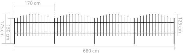 VidaXL Κάγκελα Περίφραξης με Λόγχες Μαύρα (1-1,25) x 6,8 μ. Ατσάλινα