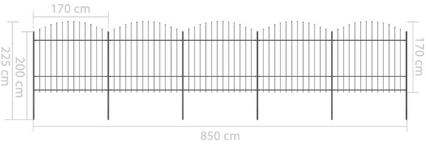 VidaXL Κάγκελα Περίφραξης με Λόγχες Μαύρα (1,5-1,75) x 8,5 μ. Ατσάλινα