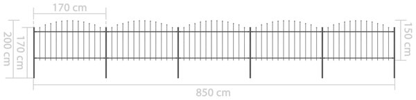 VidaXL Κάγκελα Περίφραξης με Λόγχες Μαύρα (1,25-1,5) x 8,5 μ. Ατσάλινα