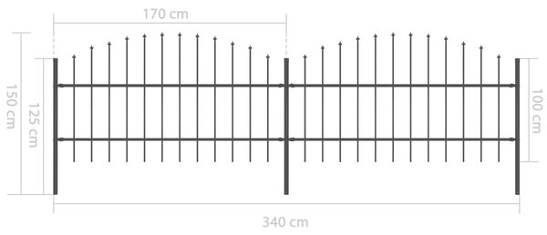 VidaXL Κάγκελα Περίφραξης με Λόγχες Μαύρα (0,75-1) x 3,4 μ. Ατσάλινα