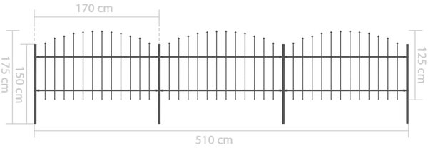 VidaXL Κάγκελα Περίφραξης με Λόγχες Μαύρα (1-1,25) x 5,1 μ. Ατσάλινα