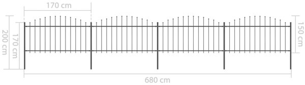 VidaXL Κάγκελα Περίφραξης με Λόγχες Μαύρα (1,25-1,5) x 6,8 μ. Ατσάλινα