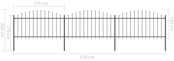 VidaXL Κάγκελα Περίφραξης με Λόγχες Μαύρα (1,25-1,5) x 5,1 μ. Ατσάλινα