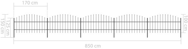 VidaXL Κάγκελα Περίφραξης με Λόγχες Μαύρα (0,75-1) x 8,5 μ. Ατσάλινα