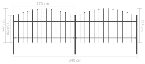 VidaXL Κάγκελα Περίφραξης με Λόγχες Μαύρα (1-1,25) x 3,4 μ. Ατσάλινα