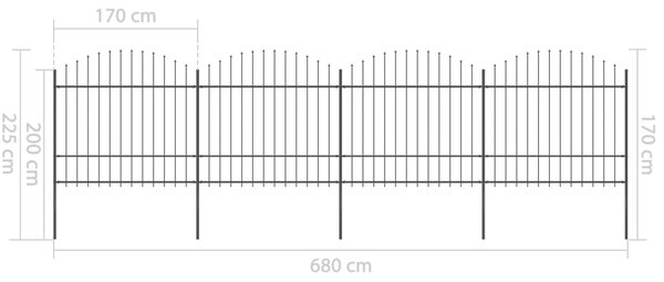 VidaXL Κάγκελα Περίφραξης με Λόγχες Μαύρα (1,5-1,75) x 6,8 μ. Ατσάλινα