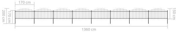 VidaXL Κάγκελα Περίφραξης με Λόγχες Μαύρα (1,25-1,5)x13,6 μ. Ατσάλινα