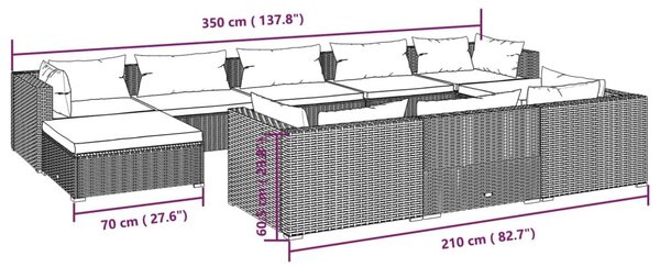 Σαλόνι Κήπου 10 Τεμαχίων Γκρι από Συνθετικό Ρατάν με Μαξιλάρια - Γκρι